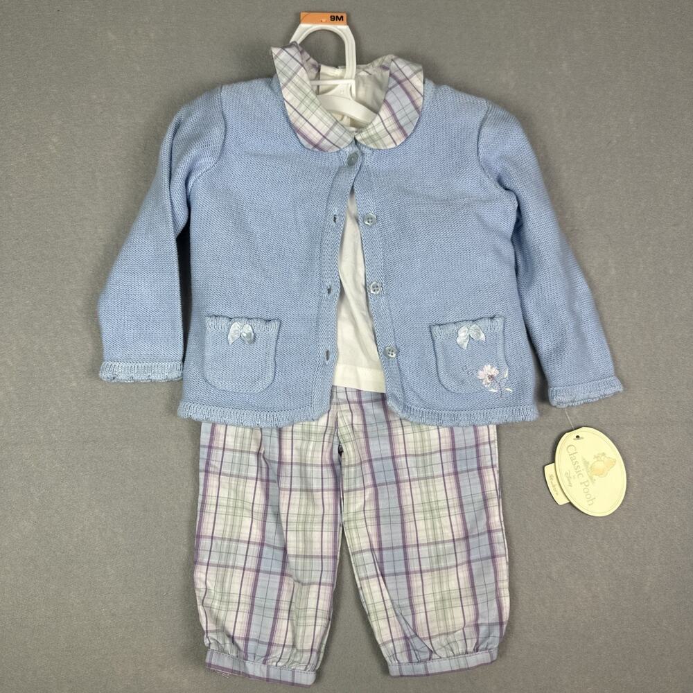 NWT Classic Pooh by Disney Cardigan w/ Plaid Pants Outfit Newborn 9M Target 2007